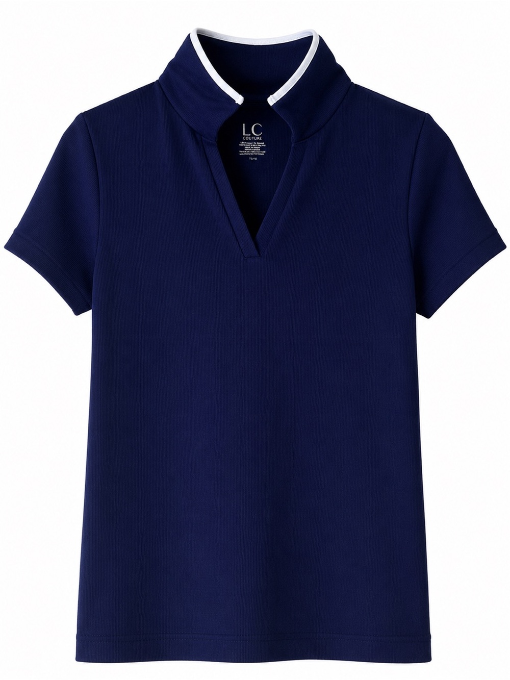Navy Short-Sleeve Polo Top with Contrast Trim